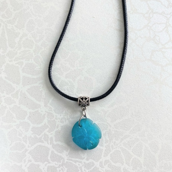 Hand Crafted Jewelry - Sand Dollar Cultured Sea Glass Pendant Necklace on Black Cord